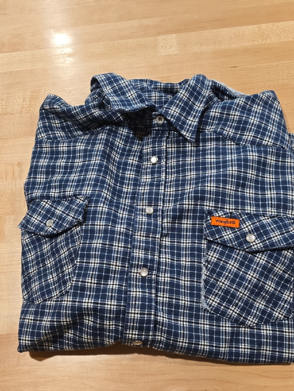 Wrangler FR 3XL BIG Navy and White Plaid Western Shirt